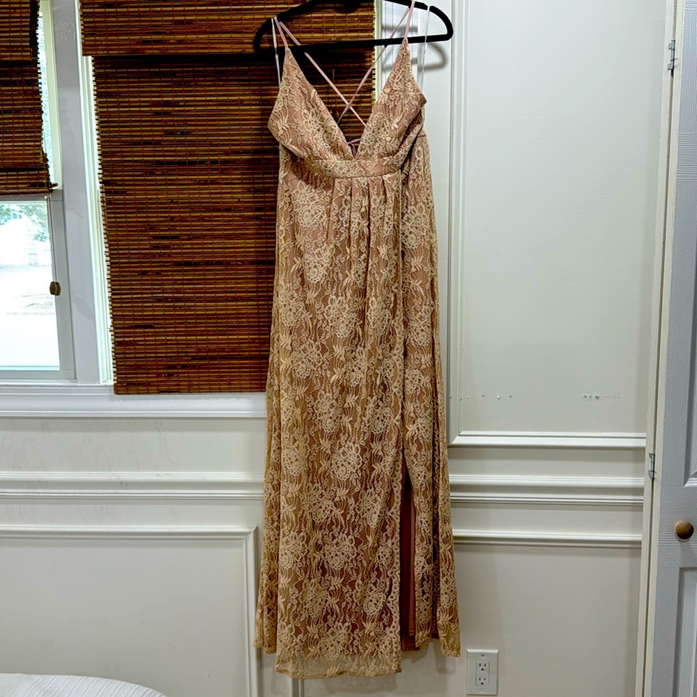 Cream lace and light pink maxi dress